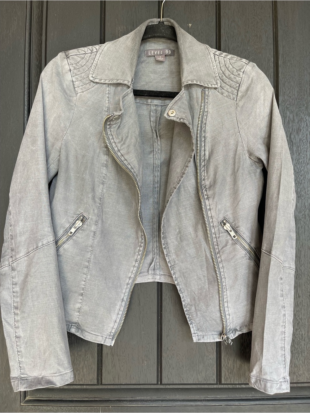 Level 99 Tencel Moto Jacket Gray Utility Zip Women’s Small